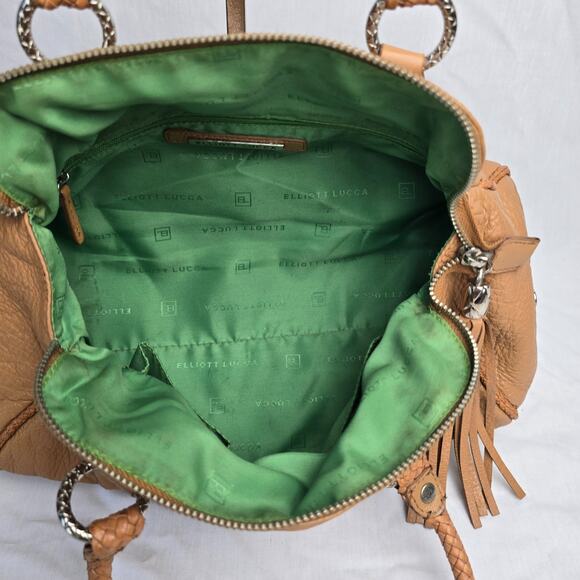 Elliott Lucca Satchel Hobo Tassel Bag Soft Tan Leather Weaved Handles & Trim - Picture 3 of 15